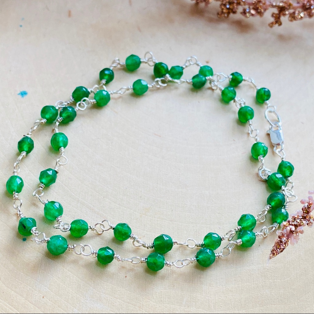 Emerald Green Onyx Rosary Beaded Choker Necklace